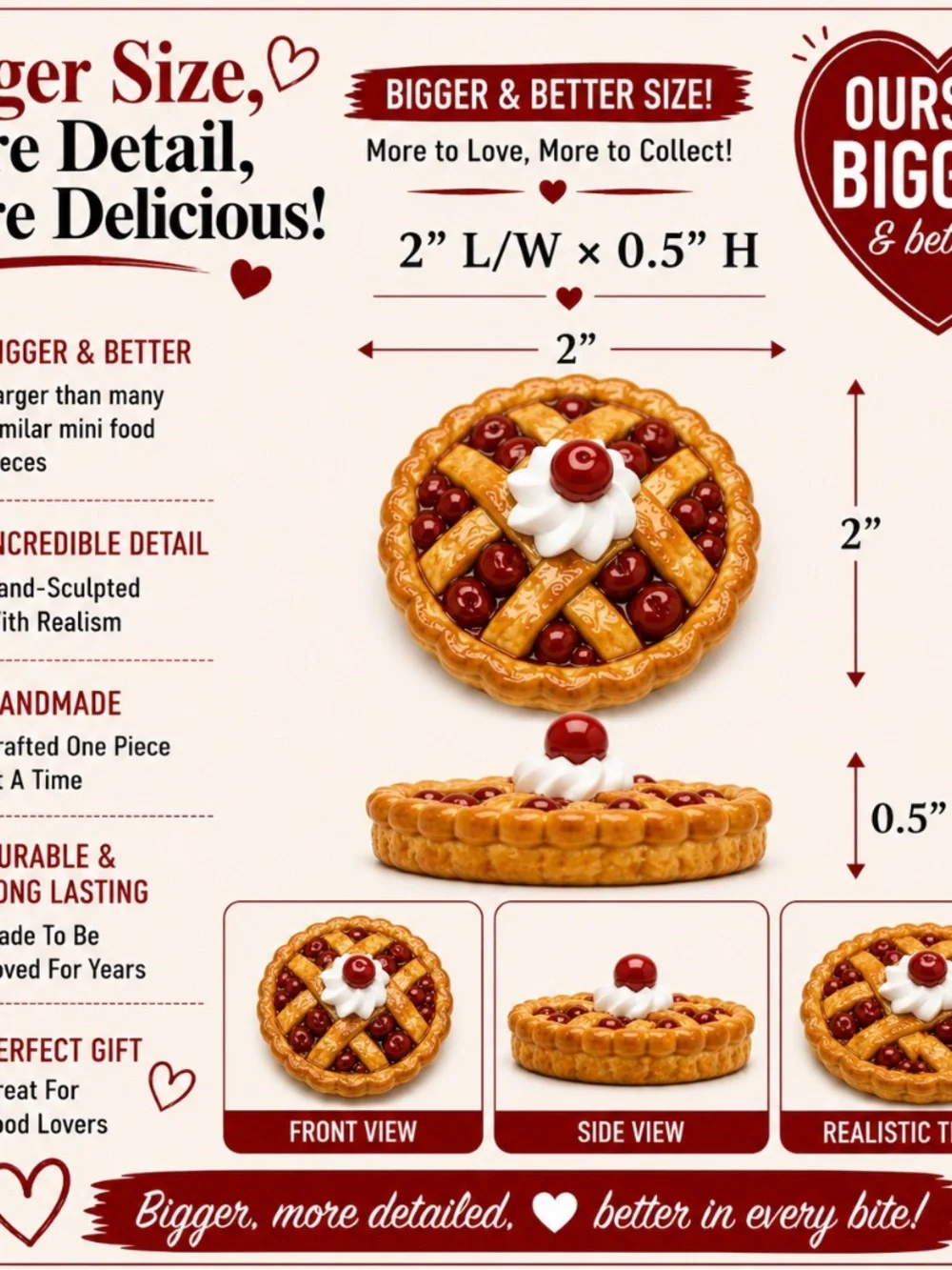 Handmade Pie Ornament | Cherry, Blueberry or Apple Pie | Mini Food Dessert Décor